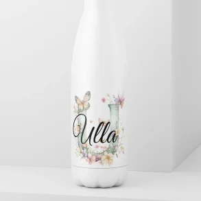 Drikkeflaske med navn - Green Floral