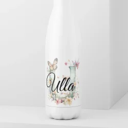 Drikkeflaske med navn - Green Floral