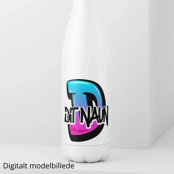 Drikkeflaske med navn - Sideways Blue-Pink
