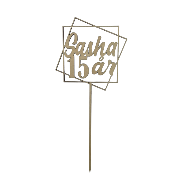 Caketopper - Navn og alder i firkanter