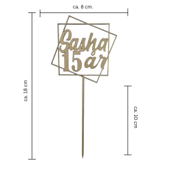 Caketopper - Navn og alder i firkanter