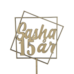 Caketopper - Navn og alder i firkanter